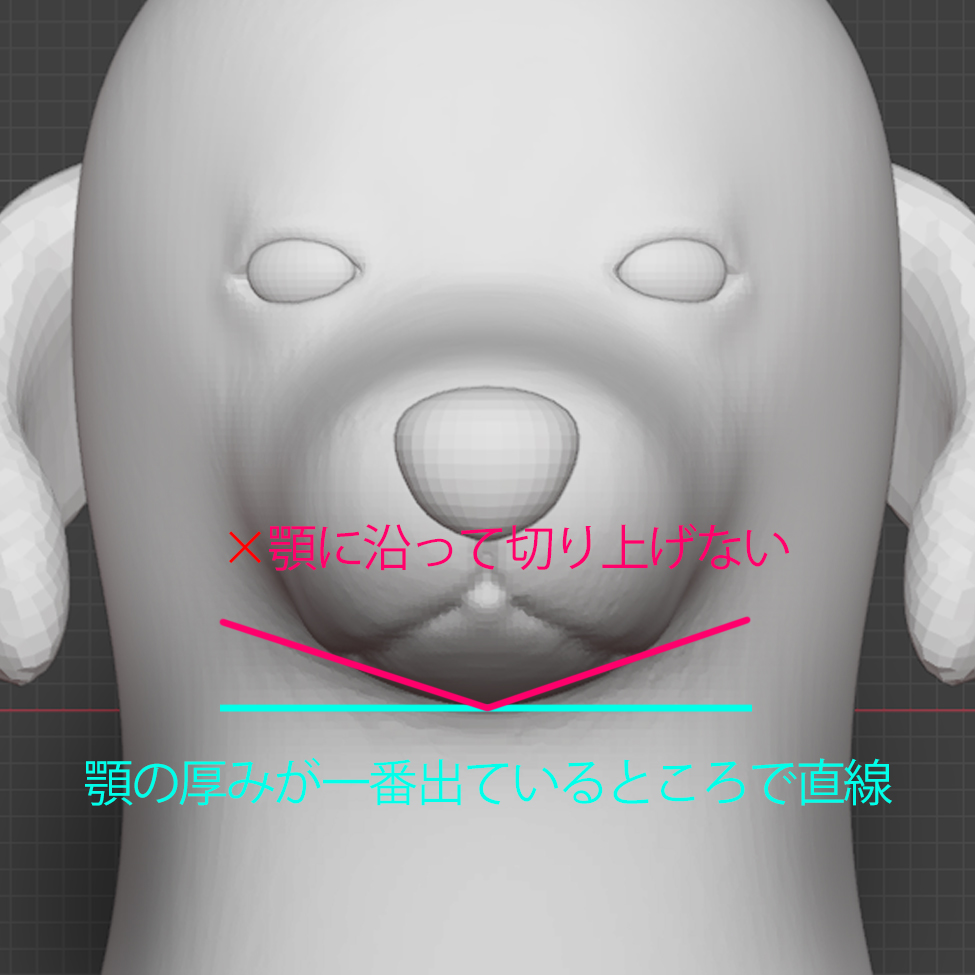 顎下を喉奥まで「まっすぐ」切る